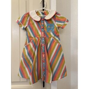 Wildflowers Rainbow Row Dress Girls Size 6 Rainbow Stripe Peter Pan Collar Dress